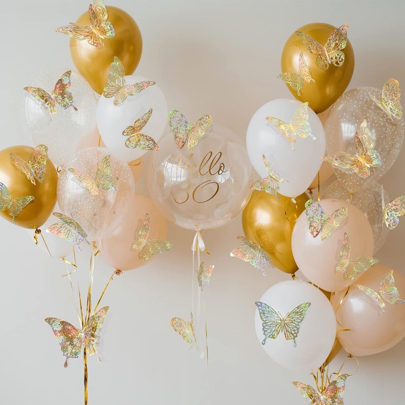 DELEMI 60 Pcs 3D Iridescent Gold Butterfly Decorations,Sequined Gold Room Decor with Set 5 Style Decorative Paper Butterfly for Party Birthday Shower Decorations Wedding Decor DIY Gift((Sequined Gold) - Image 3
